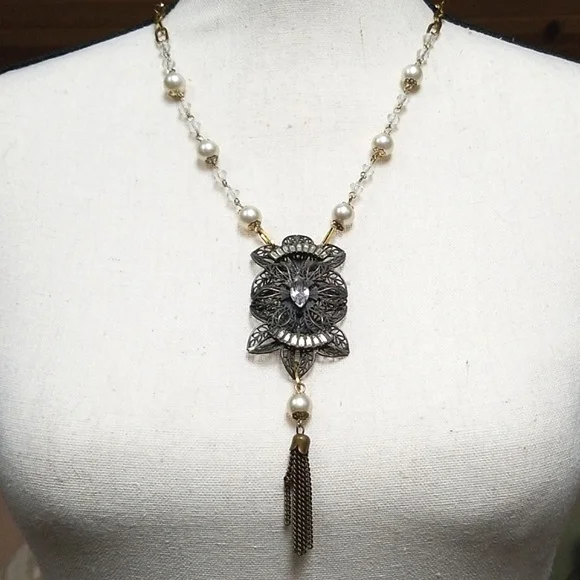 Repurposed Vintage Necklace 1920s Art Deco Faux Pearl Hand Crafted - Picture 6 of 12